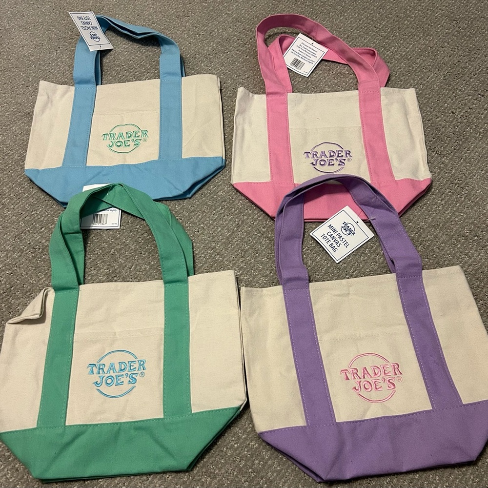 Canvas Tote Bag Set - Pink, Green, Blue, Purple
